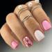 24Pcs French False Nails Short Square Press on Nails Pink White Glitter Stick on Nails Removable Glue-on Nails with Designs Acrylic Full Cover Fake Nails for Women Girls Nail Art Accessories