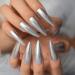 Long Stiletto Silver Glitter Press On Nails - High Gloss Reusable Acrylic Full Cover Fake Nails Kit (24 Pieces) - International Shipping Available - Buy Online on GoSupps.com