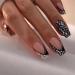 Black French Tip Press on Nails Medium Coffin Fake Nails Silver Glitter False Nails with Design Leopard Glue on Nails Short Acrylic Nails Stick on Nails for Women Manicure 24Pcs Style11