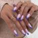 Bufenia artificial fingernails simple lines medium length ballerina French tip for pressing full cover for sticking on nails 24 pieces for women and girls (a)