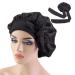 Wide Band Satin Bonnet Cap Bonnets for Women Silky Bonnet for Curly Hair Women Hair Wrap for Sleeping (Black)