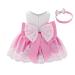 FYMNSI Baby Girl Baptism Christening Dress Bowknot Lace Floral Embroidery Formal Party Birthday Pageant Wedding Bridesmaid Tutu Princess Christmas Evening Gown with Headband Outfit for 6-24 Months 12-18 Months Pink