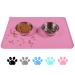 Eetmeet Dog Cat Food Mat, Silicone Dog Bowl Mat for Food and Water, Waterproof Pet Feeding Mat, Pet Food Tray for Floors, Anti-Slip Pet Bowl Mat, Dog Mat with Edges S Pink