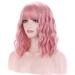 BERON 14 Inches Women Girls Short Curly Synthetic Wig with Bangs Lovely Pink Lovely Pink 14 Inch (Pack of 1)