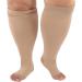 Toe-free compression stockings in oversize wide calf unisex 4-7xl open toe area soft comfortable 20-30 mmHg support relaxation knee-high socks 5x large beige