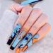 MENILITHS 24Pcs/Set Halloween Ghost Skull Pumpkin Bat Spider Design Fake Nails Full Cover Short Oval Nail Tips Press on Nails for Women and Girls
