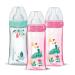 DODIE Set of 3 Anti-Colic Bottles Round Teats 330 ml + 6 Months 3 Speeds Flow 3 Pink and Green