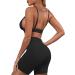Women's High Waist Bodycon Yoga Leggings & Crop Top Set - Black | Gym Workout Outfit - Buy Online on GoSupps.com
