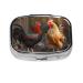 Rooster and Chicken Printing 2 Compartment Small Pill Case Cute Small Pill Box Purse Pill Boxs Travel Pill Organizer for Pocket Purse and Travel Gifts