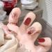 SINLOV Short Nude Red Gradient French Fake Nails Square Rose Flower False Nails Glossy Press on Nails Ballerina Acrylic Full Cover Nails for Women and Girls