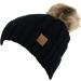 C.C Thick Cable Knit Faux Fur Pom Pom Beanie - Black - Buy Online on GoSupps.com