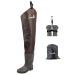 GREENWATER Hip Waders for Men Women with Boots Waterproof,2-Ply PVC/Nylon Adult Bootfoot Hip Waders with Cleated for Fishing & Hunting (Brown, M7/W9) Brown M7/W9