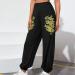 Women's Dragon Print High Waisted Sweatpants with Pockets - Black, Large | Workout Joggers & Lounge Trousers - Buy Online on GoSupps.com