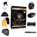 9 in 1 Waver Kit - 2 Silky Durags, Medium Hard Wave Brush, Soft Bristle Crown Beard Brush, Wood Comb, Plastic Comb, Spray Bottle, 2 Silky/Stocking Wave Cap (Black and Gold)