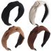 Lvyeer 4 Pack Knotted Headbands for Women Suede Headbands Fashion Knot Headbands Non Slip Hairband Workout Yoga for Women and Girls (4 Pack-A)