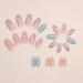 Shop Coffin Press On Nails - Short Marble Design Acrylic Nails | Light Blue Glossy Glue On Nails 24 Pcs for Women - Buy Online on GoSupps.com