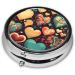 Colorful Hearts Round Pill Box - 3 Compartment Portable Organizer for Travel | Best Travel Pill Box - Buy Online on GoSupps.com