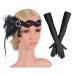 1 Headband 1 Pair of Gloves Women's Headwear Feather Headbands Women's Headbands Modern Headbands 1920s Feather Headbands 1920s Women's Accessories Women's Hair Accessories Headbands