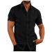 Linen shirt men's reversal collar single-colored button strip short-sleeved loose henley shirt with breast pocket business shirts medieval shirt compression shirt 4xl 1-black