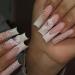 Long French Tip Press on Nails Silver Edge Sparkling Pink Flower Gradient Rhinestones False Nail Armor Press On Nails with Nail Tips press on nails Acrylic False Nails Cute Artificial Nails
