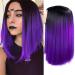 HANNE Ombre Black to Purple Bob Wig Shoulder Length Bob Hair Short Straight Hair Bob Wigs for Women Ombre Purple Bob Wig (Ombre Purple) 1 Ombre Purple