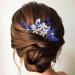Flayem Wedding Hair Side Comb Bridal Blue Rhinestone Headpieces Flower Leaf Hair Comb Bride Bridesmaid Hair Accessories for Women