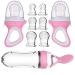Baby Food Feeder Fresh Food - 2 Pack Fruit Feeder Pacifier 6 Different Sized Silicone Pacifiers | Baby Food Dispensing Spoon | Teether Baby Feeding Set | Fresh Frozen Fruit Teething Toy (Light Pink)