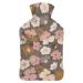 Brown Flower Hot Water Bottle With Cover Plush Bed Bottle Hand Warmer For Adults And Children 26.5X15.3cm