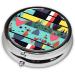 Geometric Patterns Round Pill Box - 3 Compartment Travel Organizer | Portable Travel Pill Box - Buy Online on GoSupps.com