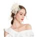 Z&X ladies fascinator wedding derby hat feather flower sinamay pillbox hat cocktail tea party headband clips one size A-beige