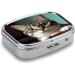 Curious Cat Print Pill Box - 2 Compartment Portable Pill Organizer | Decorative Metal Medicine Case for Pocket & Purse - International Shipping Available - Buy Online on GoSupps.com
