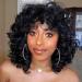KEAT Short Wigs for Black Women Curly Afro Kinky Wavy Wig with Bangs Black Natural Looking Synthetic Hair Replacement Wigs Heat Resistant for Daily Party 14 Inch K001BKA
