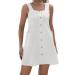 Women's vintage dresses MiniKleid A-Line Camisole Rundhals Leisure Dress Knielang Swing button placket summer dress beach dress with bags monochrome l white