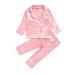 Verve Jelly Baby Boy Girls Pajama Set Long Sleeve Button Down Sleepwear Nightwear Kids Satin Top Pants Outfit 2-Piece Set 3-4 Years Pink