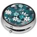 Teal Grey & White Floral Round Pill Box | 3 Compartment Portable Travel Organizer - Buy Online on GoSupps.com