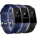 Maledan Bands Compatible with Fitbit Charge 3 and Charge 4 Breathable Sport Band Replacement Wristbands with Air Holes for Charge 4/ Charge 3/ Charge 3 SE Fitness Tracker Women Men 3-Pack Large Black/Navy Blue/Blue Gray