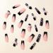 24Pcs Black French Tip Coffin Press-On Nails | Stylish Pink Fake Nails with Bow & Pearl Charms | Glossy Full Cover Acrylic for Women  - Buy Online on GoSupps.com