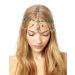 Deniferymakeup Bridal Boho Vintage Gold Head Chain Bridal Headpiece Bohemian Wedding Hair Accessories for Bride and Women