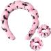 Pink Leopard Print Skincare Headband and Wristbands Fluffy Headband for Skincare 3 Piece Spa Headband and Wrist Washband Face Wash Set Puffy Makeup Headbands for Women Girls Sponge Skincare Leopard Print Pink