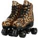Leopard PU Leather High-top Roller Skates for Women | Indoor/Outdoor Double-Row Skates | Size 38 (US Women 8) | Includes Shoes Bag - Buy Online on GoSupps.com