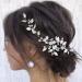 EASEDAILY Bride Wedding Hair Vine Silver Leaf Headpiece Pearl Bridal Hair Piece Crystal Headband for Women and Girls