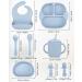 Jissta Baby Weaning Set 8 Pcs | Silicone Feeding Set with Suction Bowl, Bib, Cup, Fork & Spoon | Non-Slip Baby Plate | BPA-Free (Blue) - Buy Online on GoSupps.com