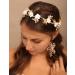 Chargances Bridal White Flower Hair Vine Wedding Leaf Crystal Headband Dainty Pearl Statement Handmade Hair Accessories for Women and Girls Brides (Gold) - Buy Online on GoSupps.com