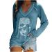 Halloween Shirts for Womens,Funny Pumpkin/Skeleton Print V-Neck Long Sleeve Tops Casual Loose Basic Blouse K X-Large