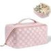 Aucuu Large Capacity Travel Cosmetic Bag for Women Girls PU Leather Waterproof Layered Storage Makeup Bag with Handle Portable Travel Organizer (Checkered Pink) #15 Pink-15 - Buy Online on GoSupps.com
