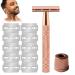 Jodial Razor Jodial Safety Edge Razor Women Jodial Safety Edge Razor Man with 10 Plated Double Double Safety Razor Blades Reusable Zinca Alloy Razors (Rose Gold)