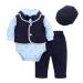 famuka Baby Boy Formal Outfit Suit with Bows Waistcoat Gentleman Tuxedo with Hat 4 PCS 24 Months Blue