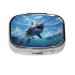 Ocean Fish Printing 2 Compartment Small Pill Case Cute Small Pill Box Purse Pill Boxs Travel Pill Organizer for Pocket Purse and Travel Gifts