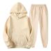 Fleece Sweatsuits for Men, Winter Workout Set Sweatshirts Sweatpants Outfit Hoodie Joggers Comfy Tracksuits Beige Large