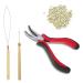 Hair Extension Tool Kit  Bead Device Tool  Silicone Lined Links Beads  Curved Hair Plier  for Tinsel and Feather Hair Extensions or Removal (Beige)
